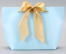 Пакет подарочный с лентой 19х20х9 Голубой