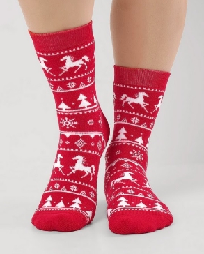 Носки женские Д2550П НГ плюш красные орнамент 25-27