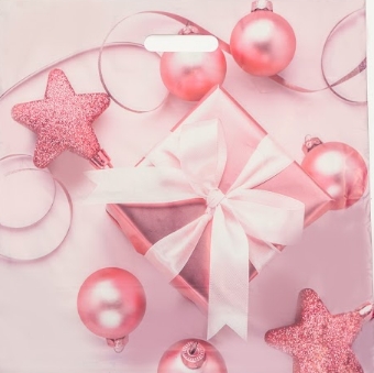 Пакет полиэтиленовый с вырубной ручкой новогодний 45х45 Розовый Подарок