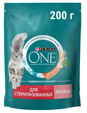 Корм сухой для стерилизованных кошек и кастрированных котов Лосось 200гр