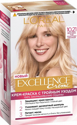 Краска для волос Excellence 10.21 Светло-светло русый перламутровый осветляющий