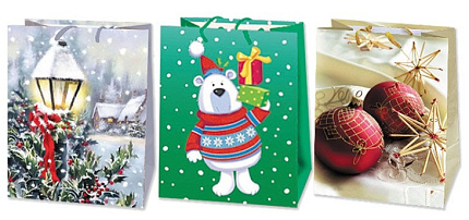 Пакет бумажный подарочный НГ 18х23х10 в ассортименте